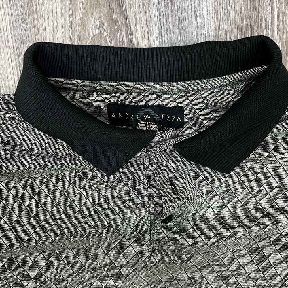Vintage Andrew Fizza Polo Shirt‎ Men's Large In Diamond Jacquard